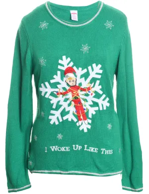 Festive Season Green Knit Christmas Jumper - L