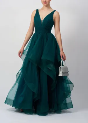 Fifi waterfall tulle prom dress green and red
