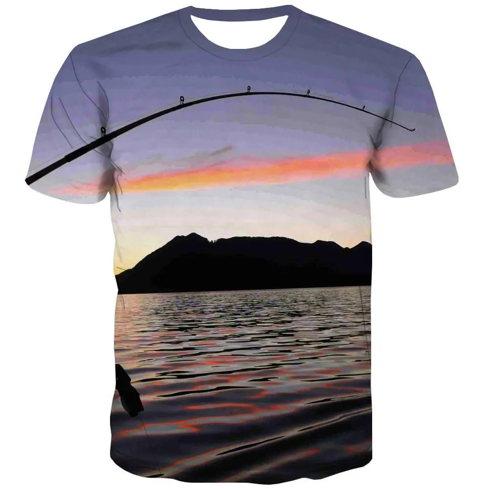fishing T-shirt Men fish Tshirts Novelty Short Sleeve Full Print Tee Top Male