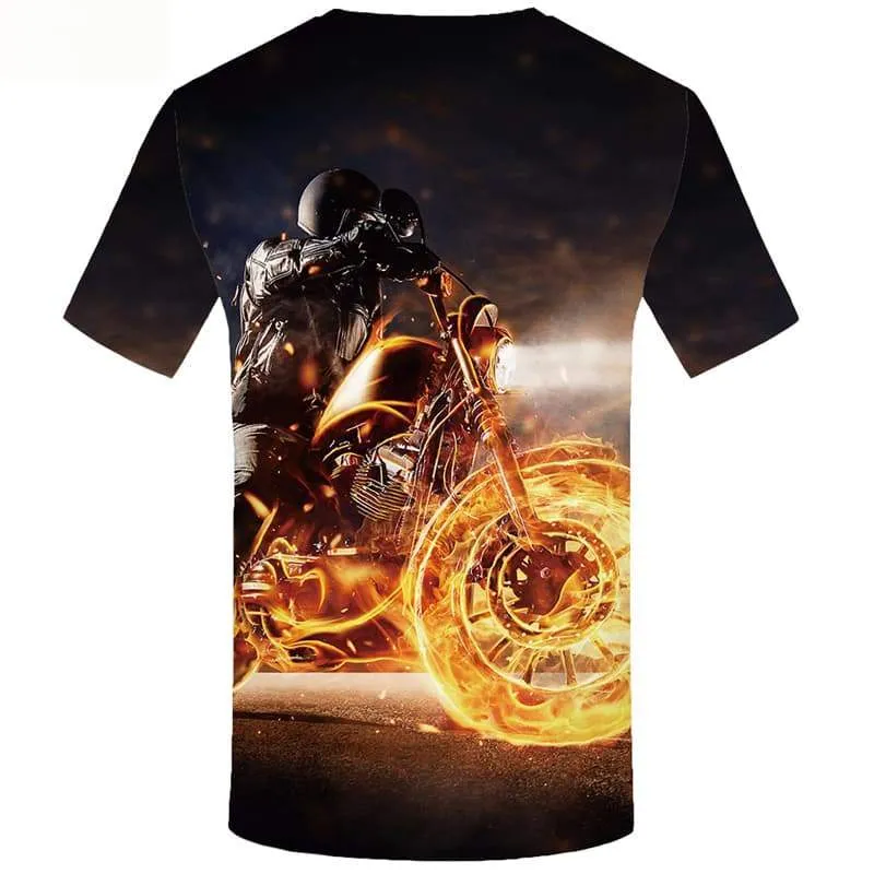 Flame T-shirt Men Character Tshirts Cool Motorcycle Tshirt Printed Short Sleeve