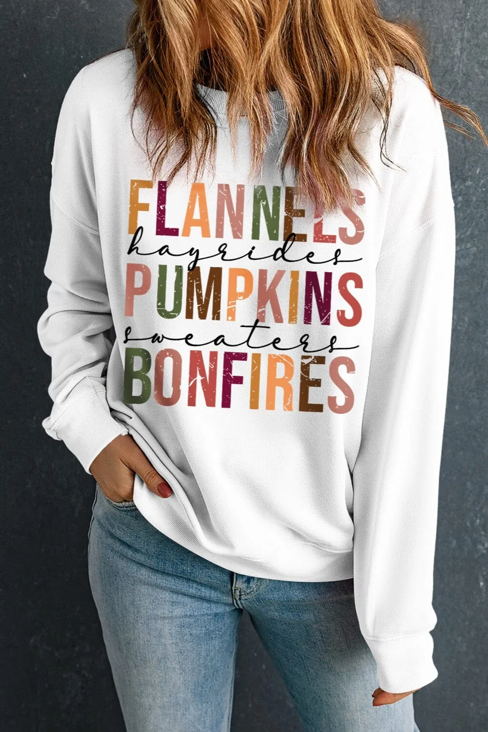 Flannels Pumpkins Bonfires Women's Fall Graphic Sweatshirt