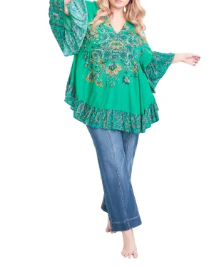 Frankie Frill Top  | Emerald Paisley