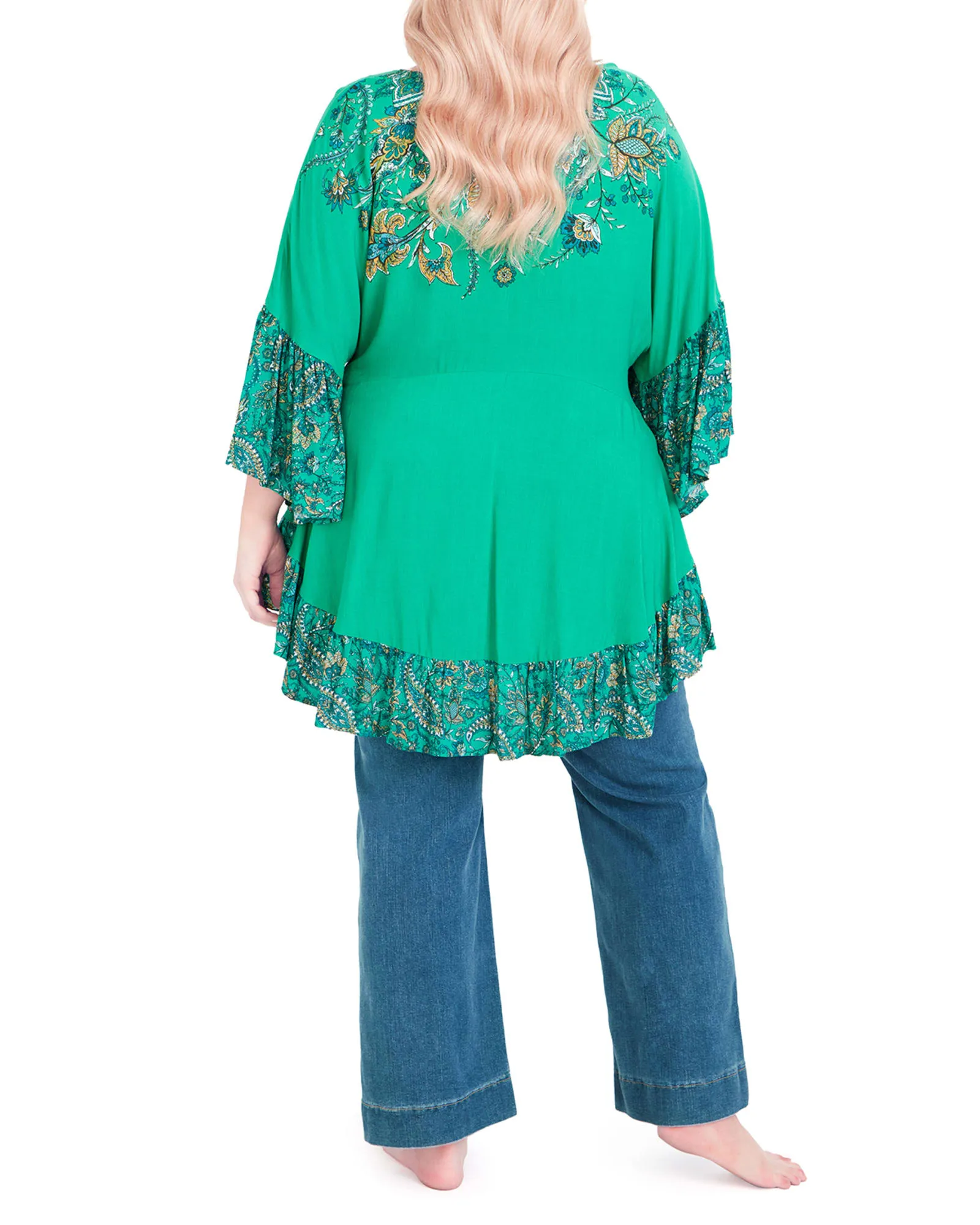 Frankie Frill Top  | Emerald Paisley