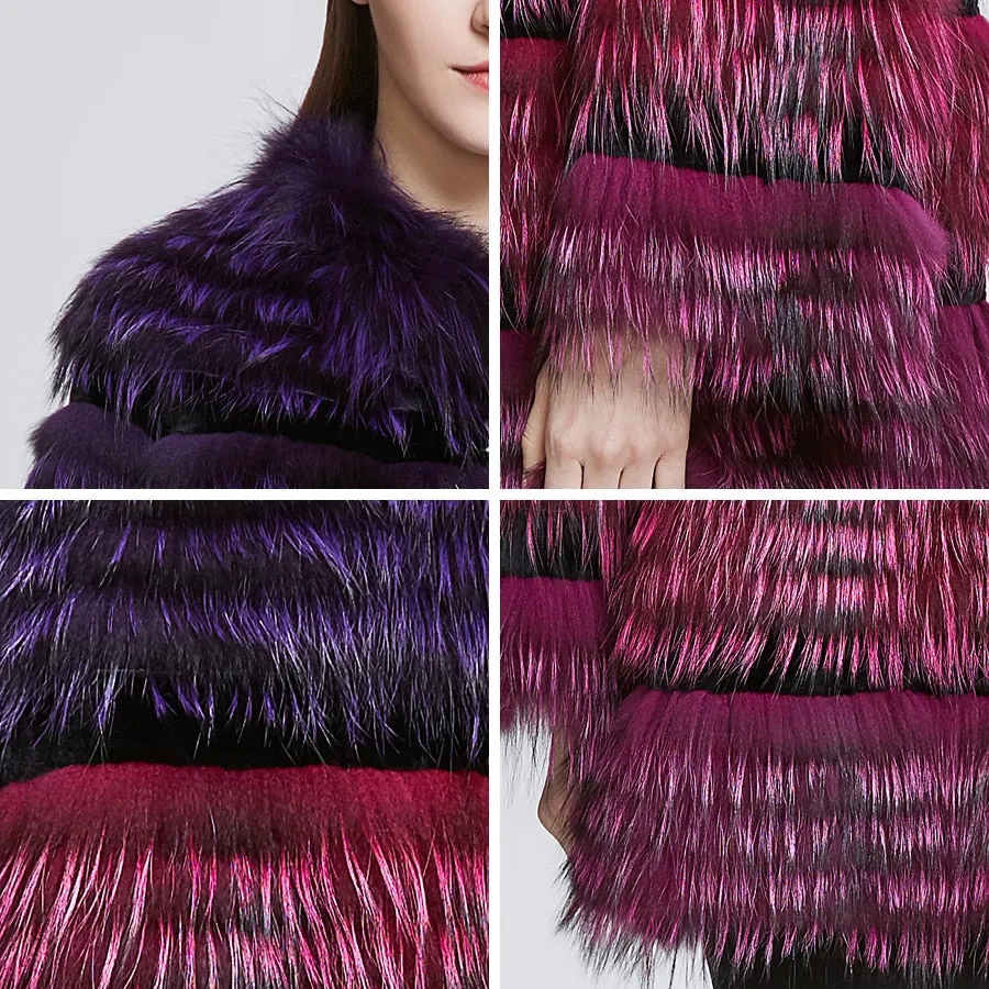 Genuine  Colorful Fox with Rabbit Fur Coats
