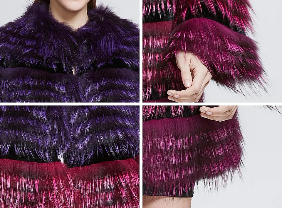 Genuine  Colorful Fox with Rabbit Fur Coats