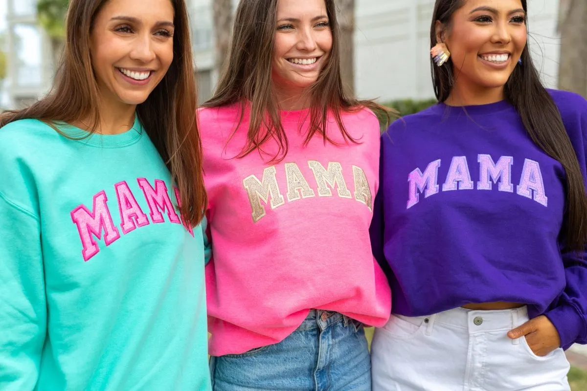 Glitter Embroidery ‘Mama’ Crewneck Sweatshirt