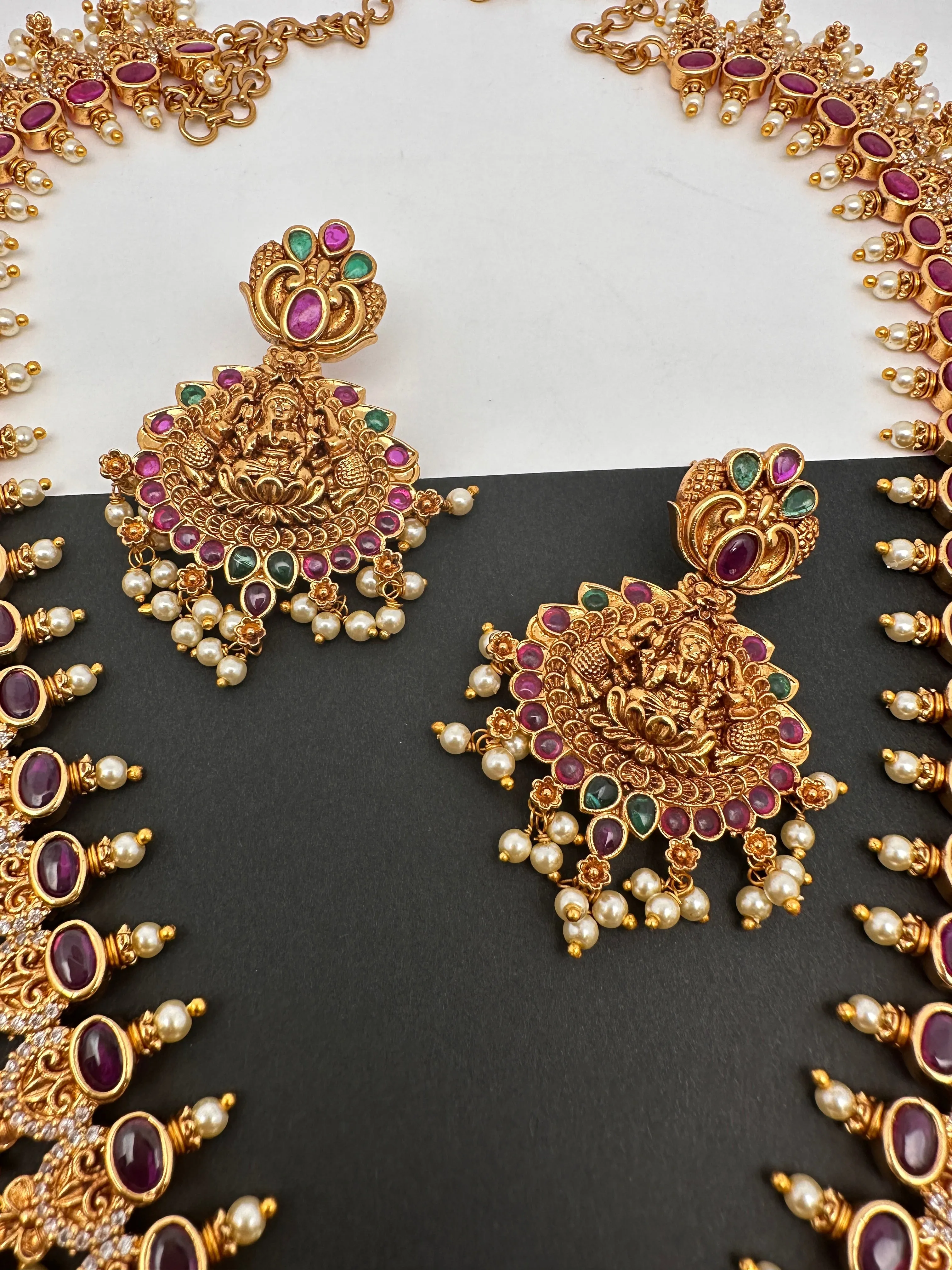 Goddess Lakshmi AD Red Kemp Red Beads Guttapusalu Necklace
