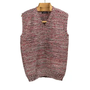 Handknit vest in white red and black Austrian organic wool