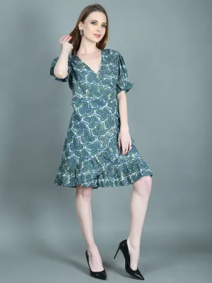 Handlock Print Blue Short Dress for Women
