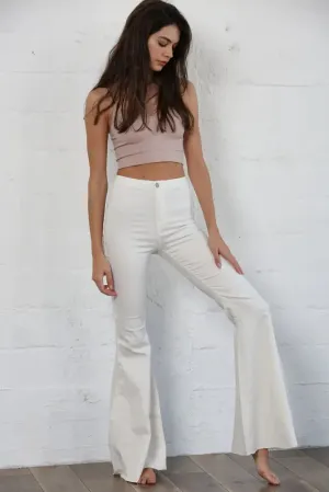 Heidi Super Flared Bell Bottom Jeans in White Denim