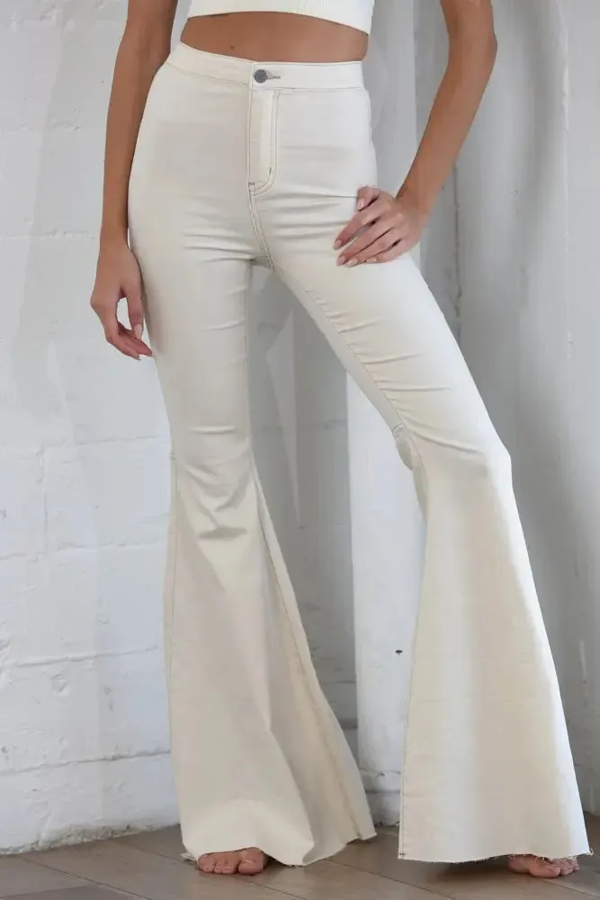 Heidi Super Flared Bell Bottom Jeans in White Denim