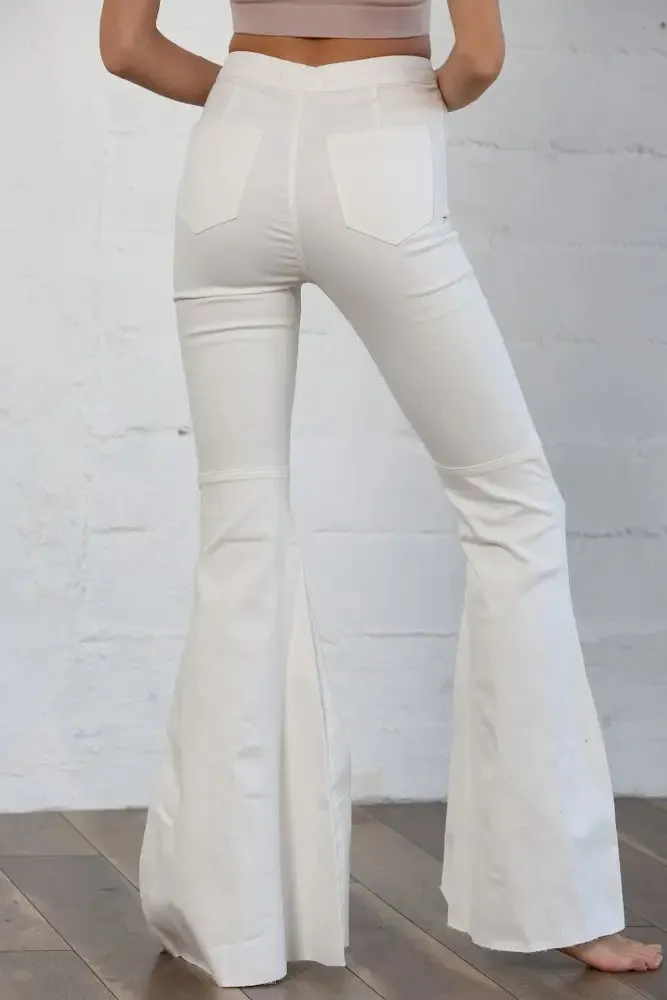 Heidi Super Flared Bell Bottom Jeans in White Denim