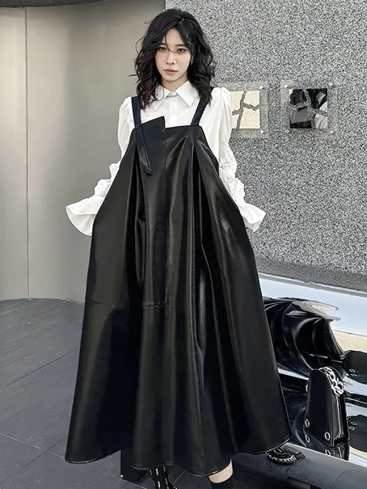 HEYFANCYSTYLE Black Oversized Faux Leather Dress