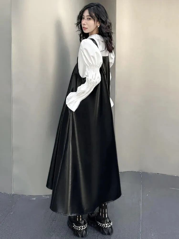 HEYFANCYSTYLE Black Oversized Faux Leather Dress