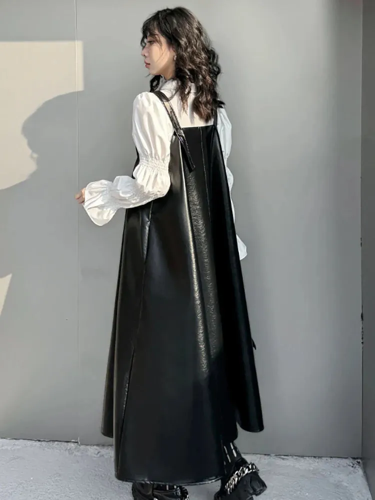 HEYFANCYSTYLE Black Oversized Faux Leather Dress
