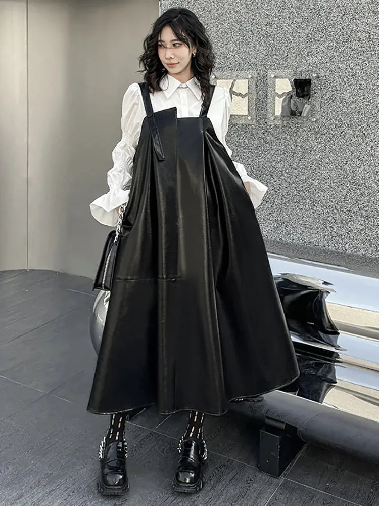 HEYFANCYSTYLE Black Oversized Faux Leather Dress