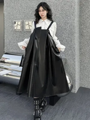 HEYFANCYSTYLE Black Oversized Faux Leather Dress