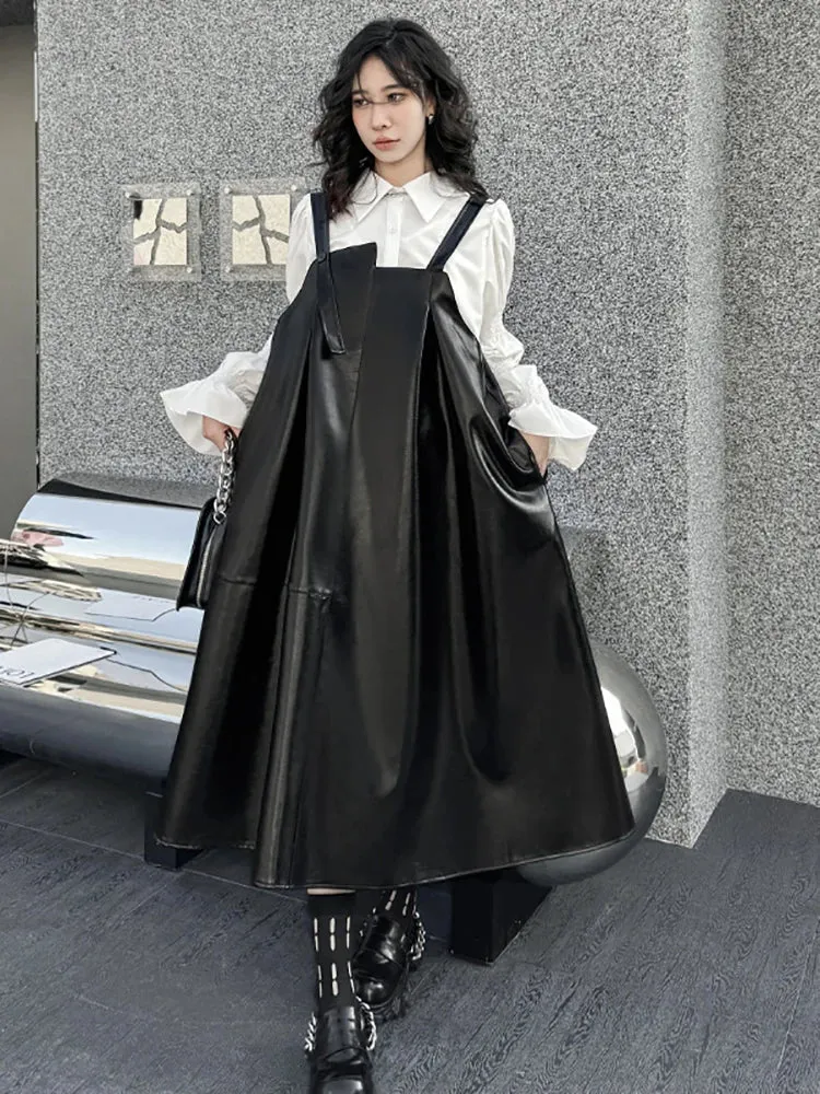 HEYFANCYSTYLE Black Oversized Faux Leather Dress