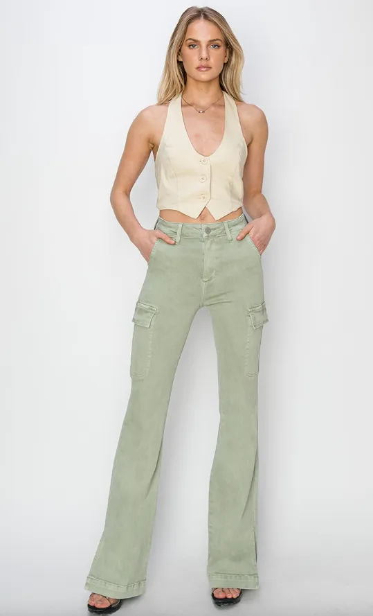 High Rise Cargo Slit Hem Bootcut Pants - Final Sale 40% off in cart