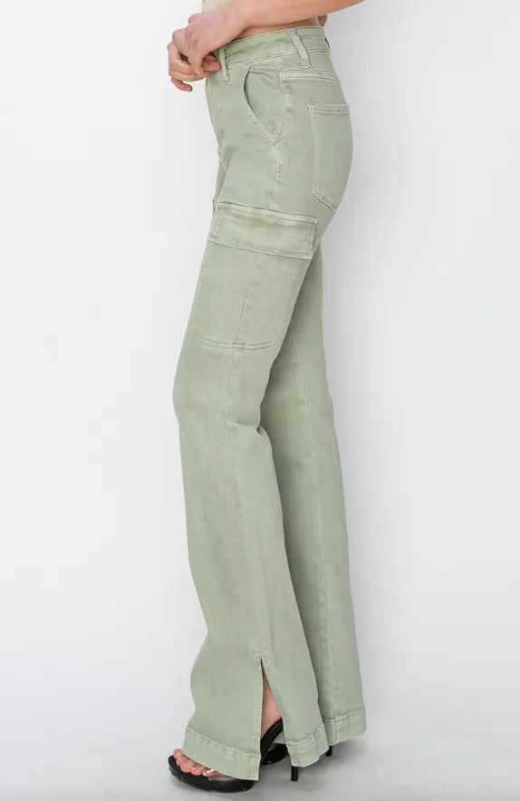 High Rise Cargo Slit Hem Bootcut Pants - Final Sale 40% off in cart