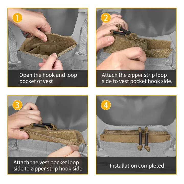 IDOGEAR Zipper Strip Insert for Vest Tactical AVS CPC JPC2.0 Hook and Loop Pocket Accessories Double Zippers 5.9 Inches Length 2 Pack 3943