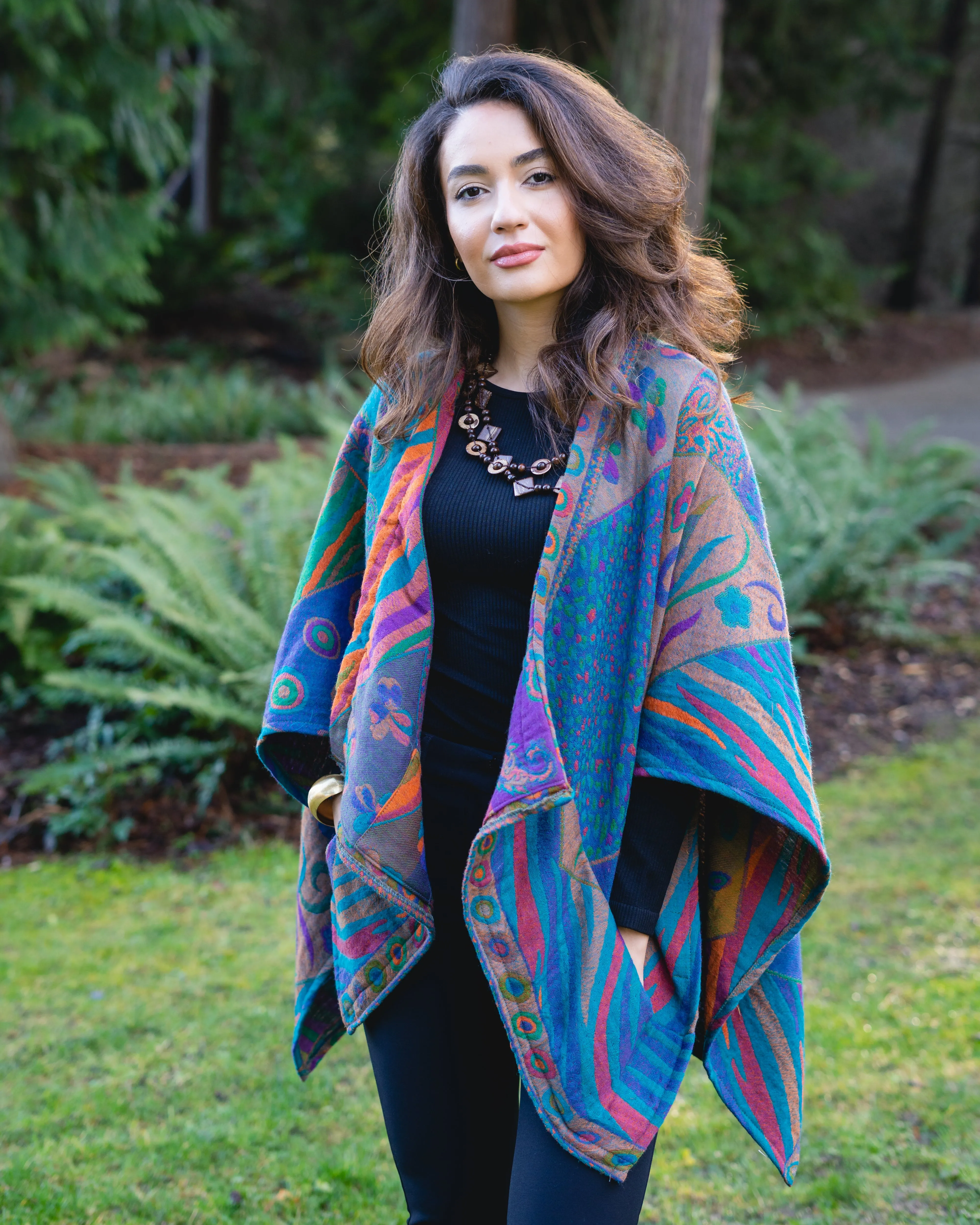 In Style Regular Poncho in Reversible Turquoise colors   Free Bag