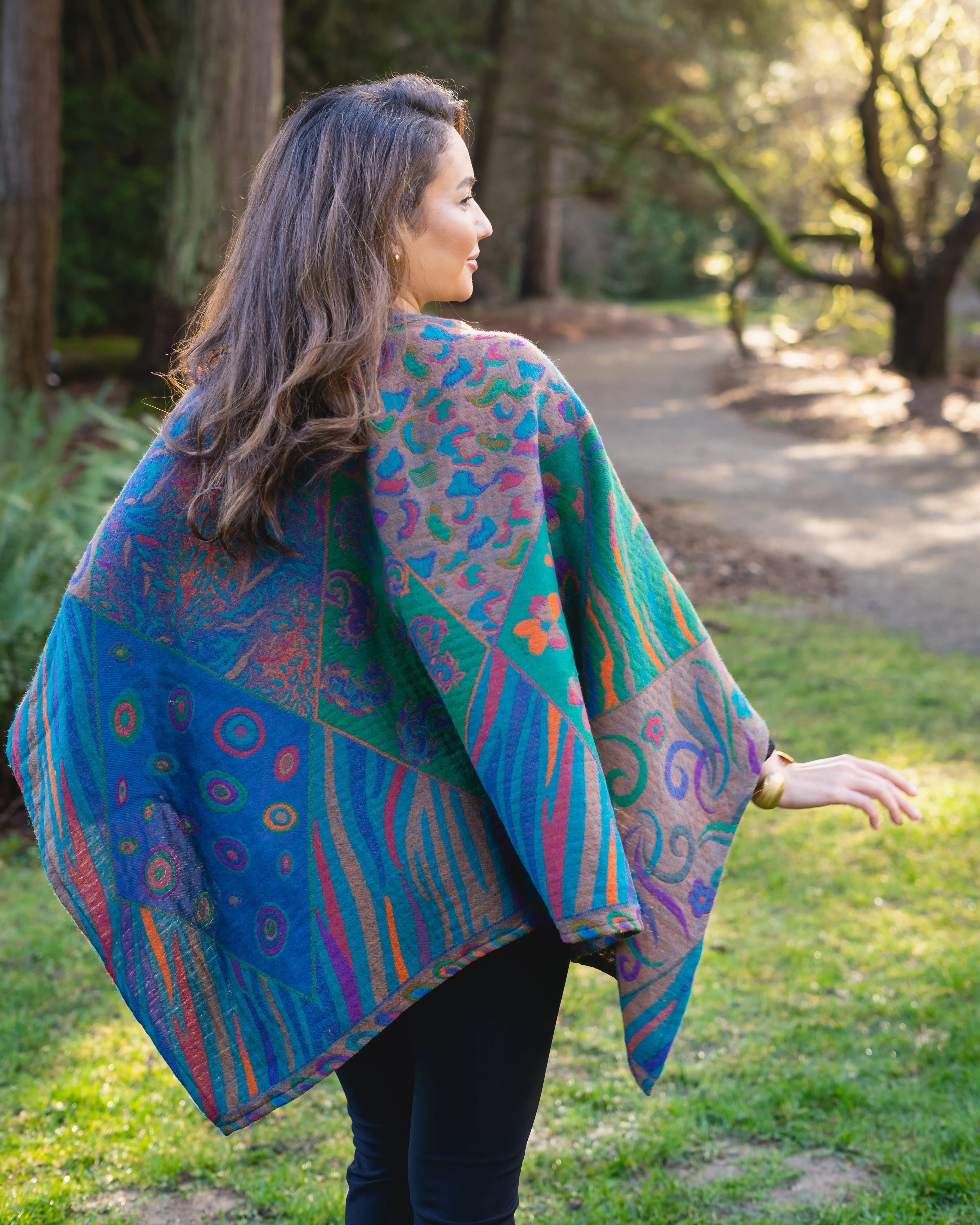 In Style Regular Poncho in Reversible Turquoise colors   Free Bag