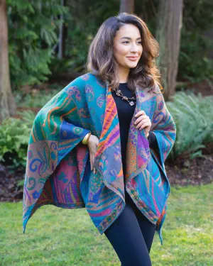 In Style Regular Poncho in Reversible Turquoise colors   Free Bag