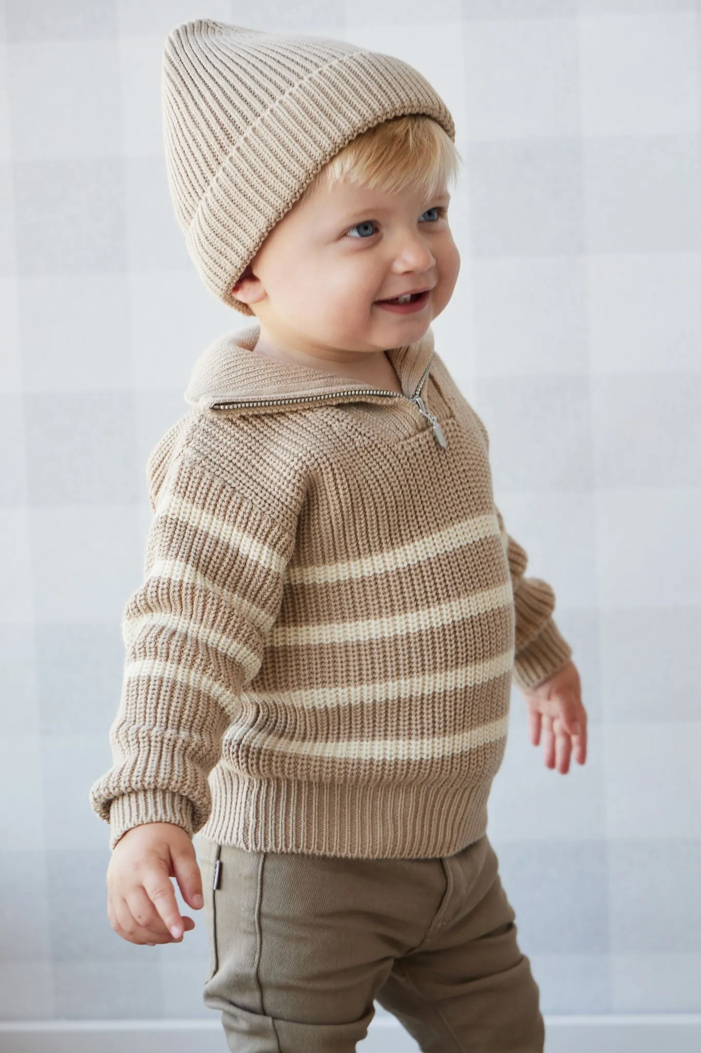 Jack Zip Jumper - Lenny Stripe Fawn