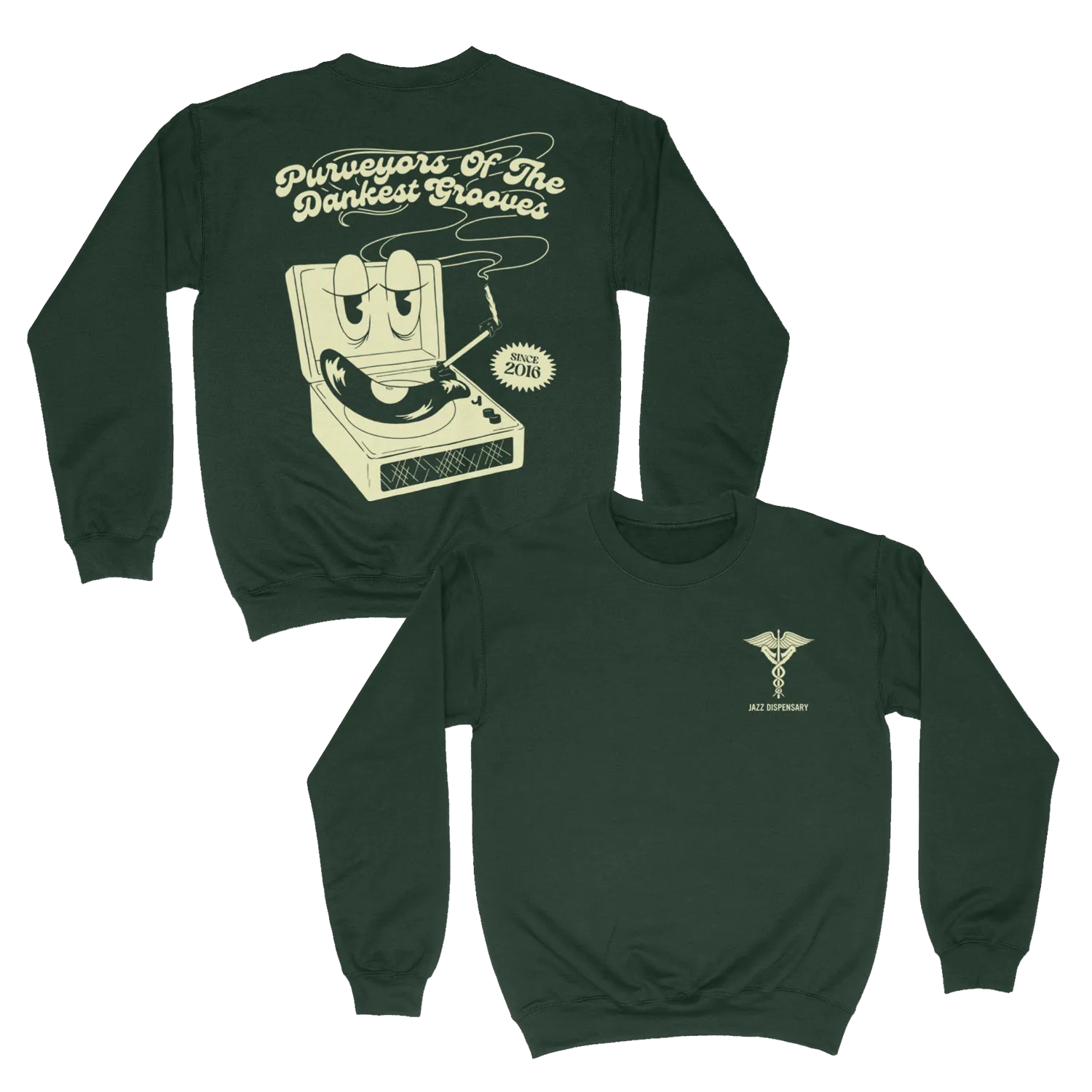 Jazz Dispensary "Dankest Grooves" Crewneck (Forest Green)