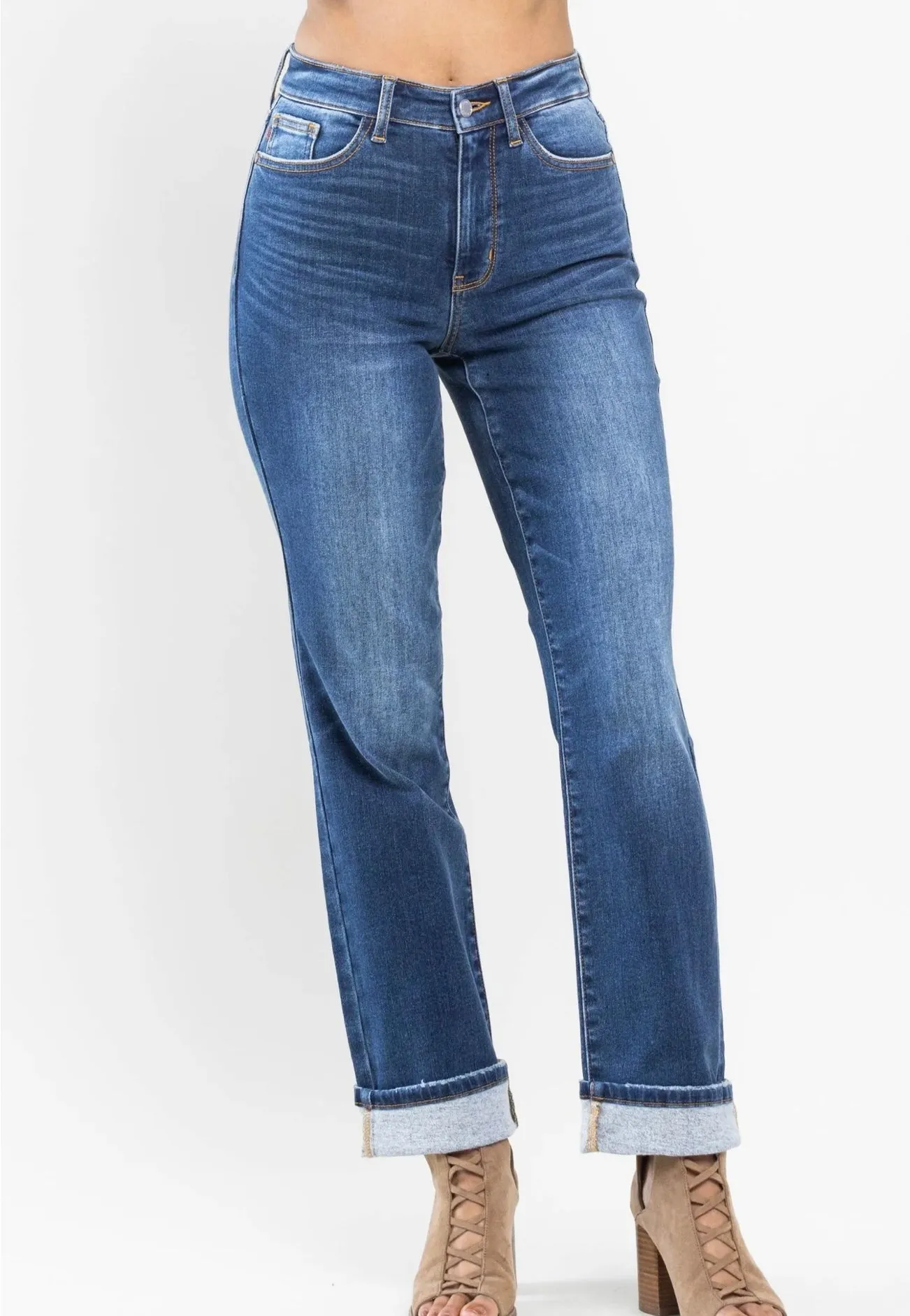 Judy Blue HW Contrast Wash Thermal Straight Jeans