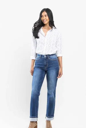 Judy Blue HW Contrast Wash Thermal Straight Jeans