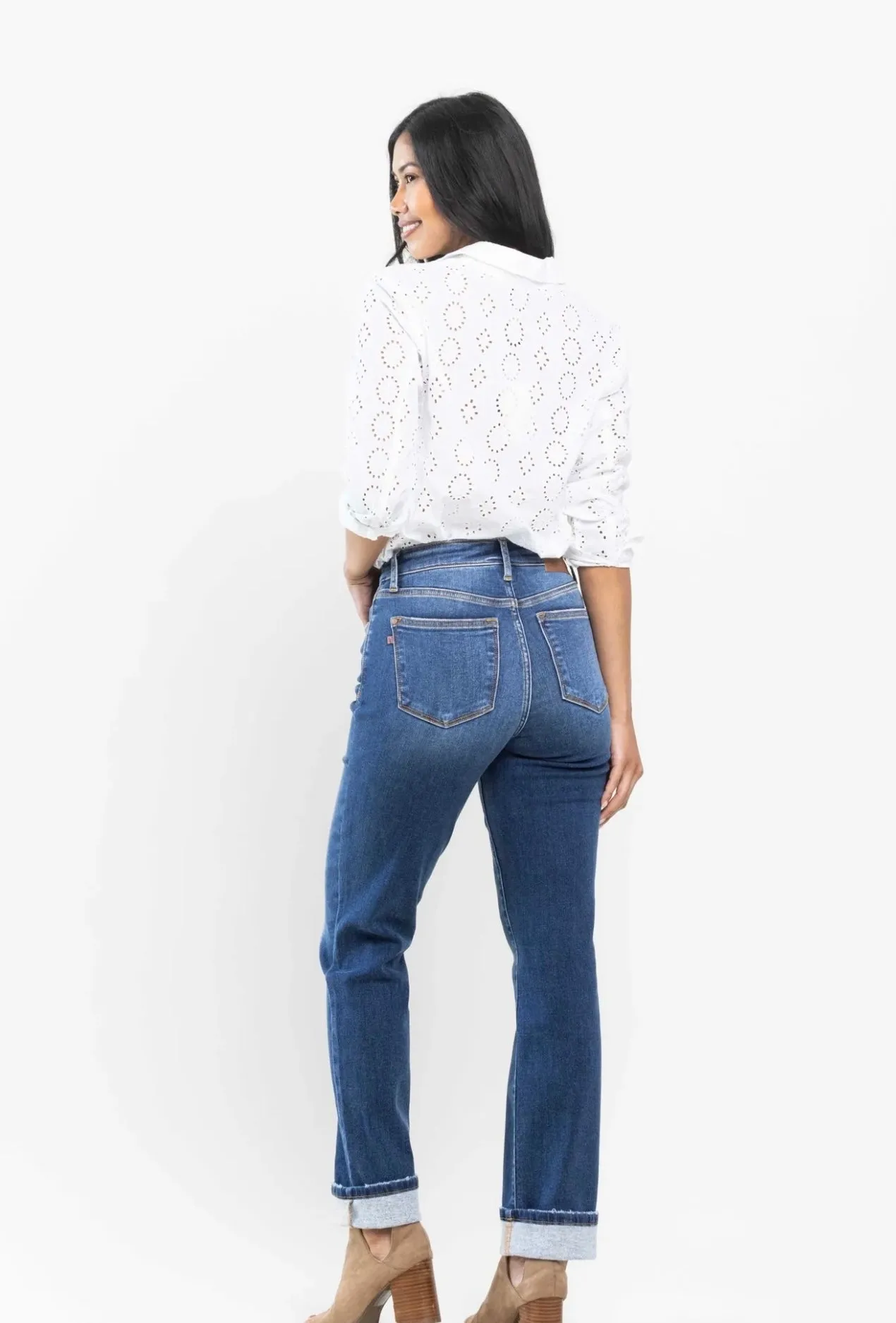 Judy Blue HW Contrast Wash Thermal Straight Jeans
