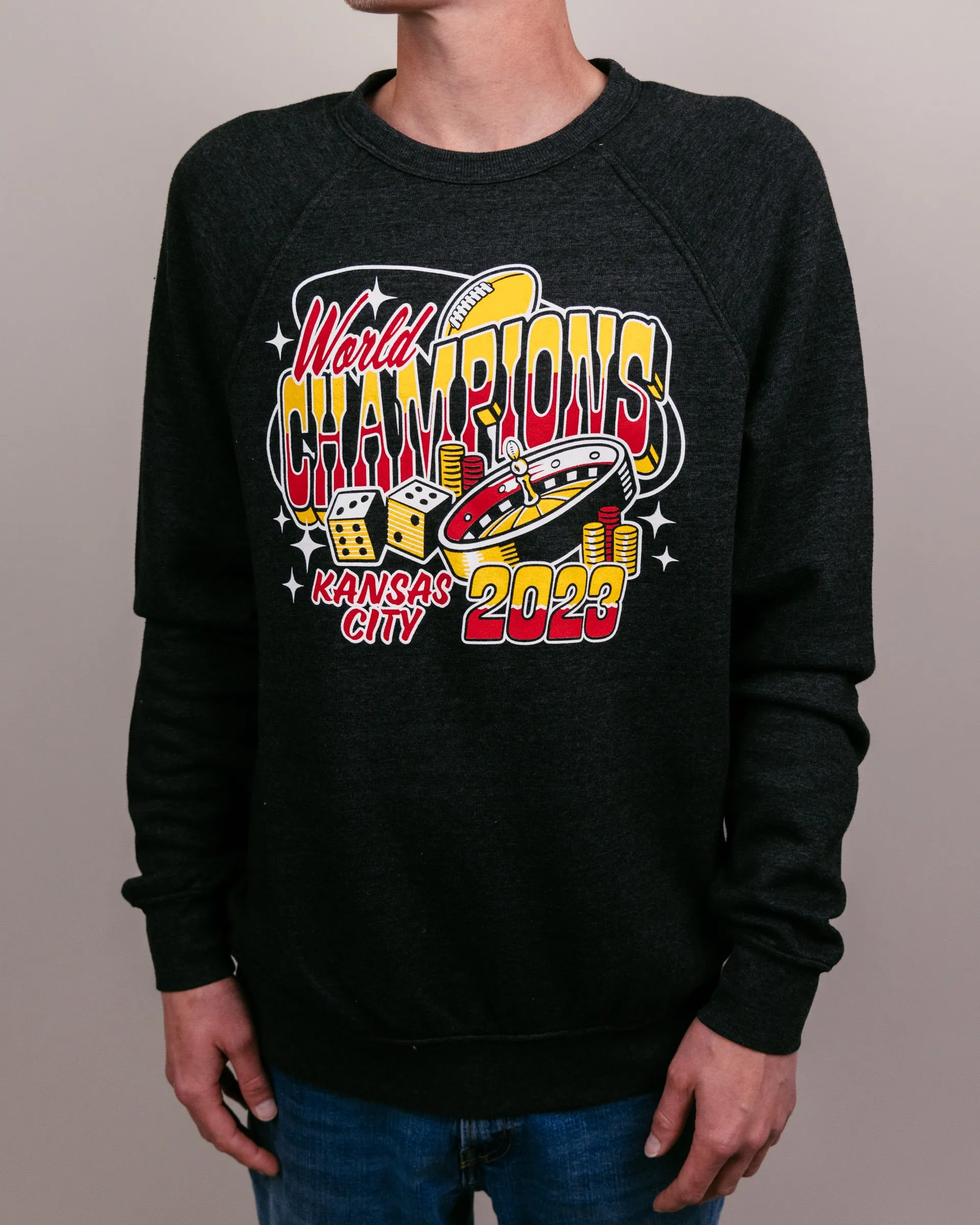 KC Football World Champs Casino Black Crewneck
