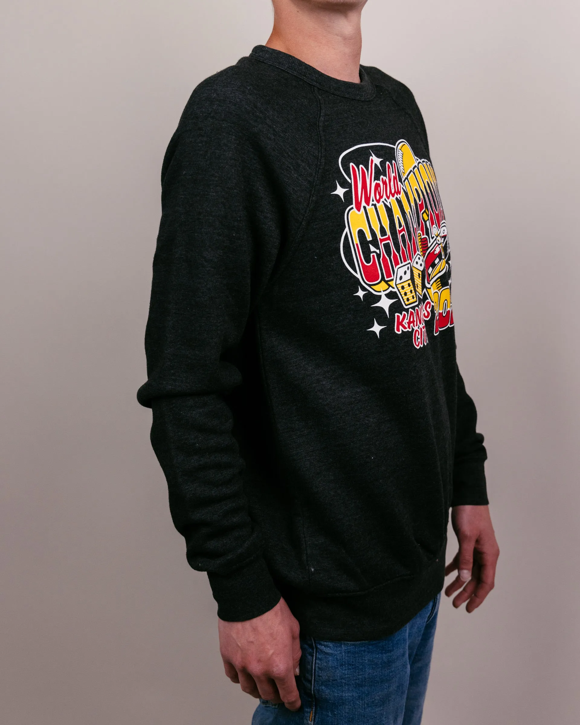 KC Football World Champs Casino Black Crewneck