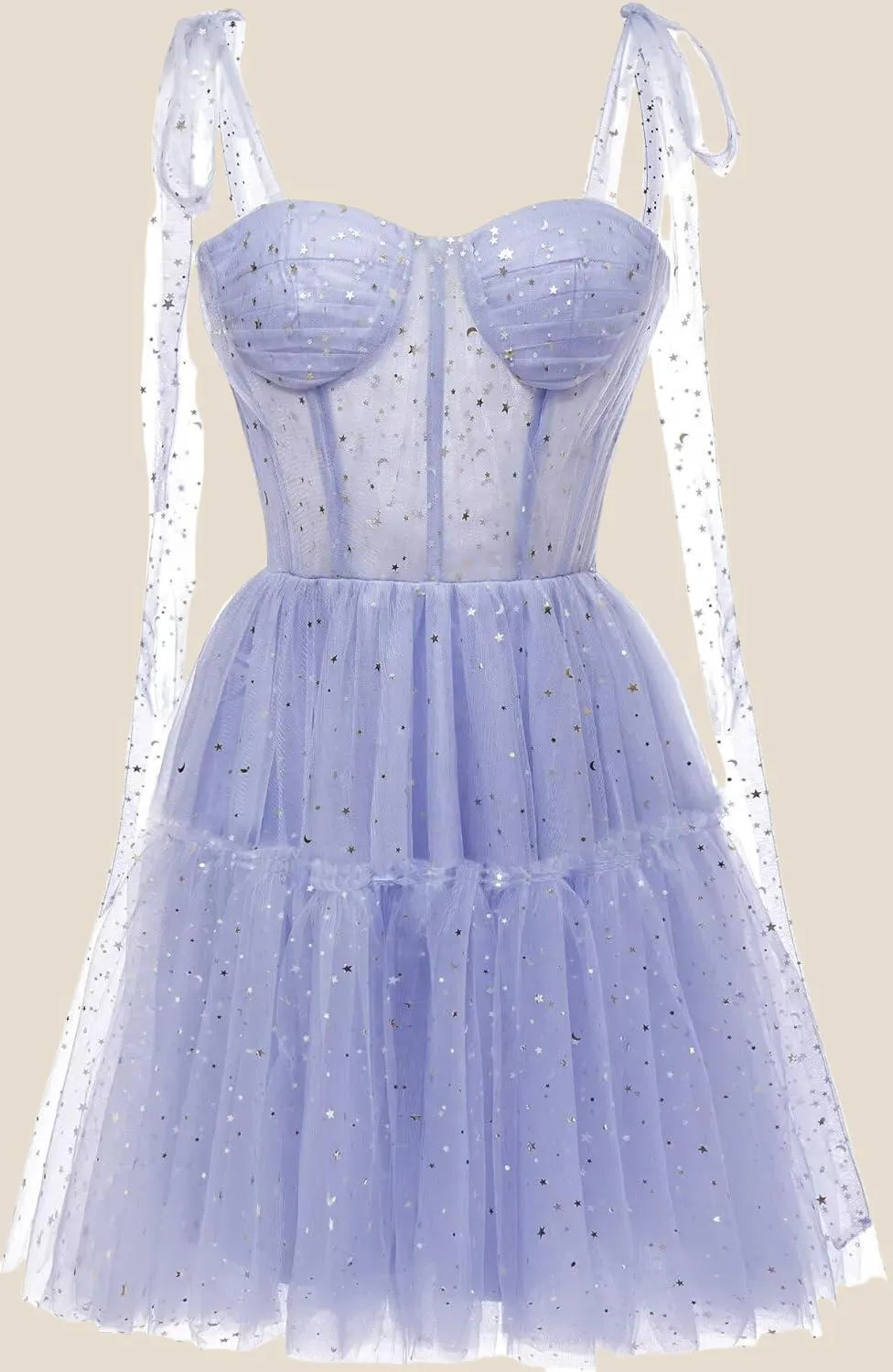 Light Blue Sparkly Starry Tulle Homecoming Dress