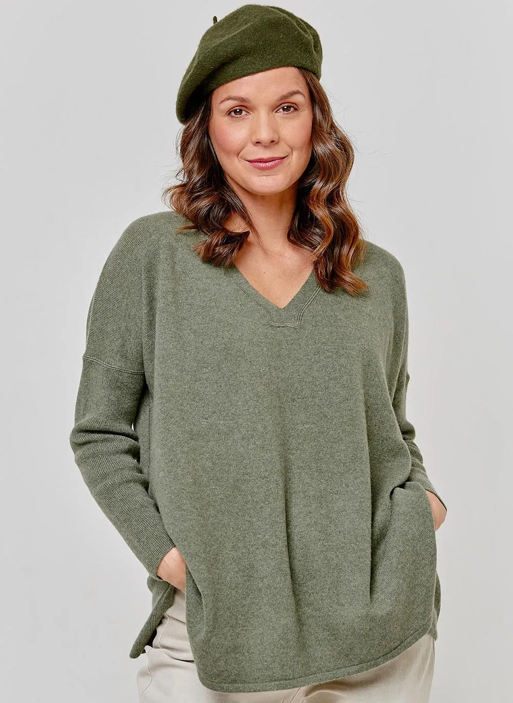 Long Sleeve Cashmere Kimono - Forest Green