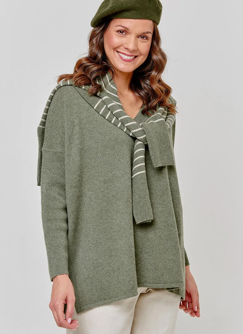 Long Sleeve Cashmere Kimono - Forest Green