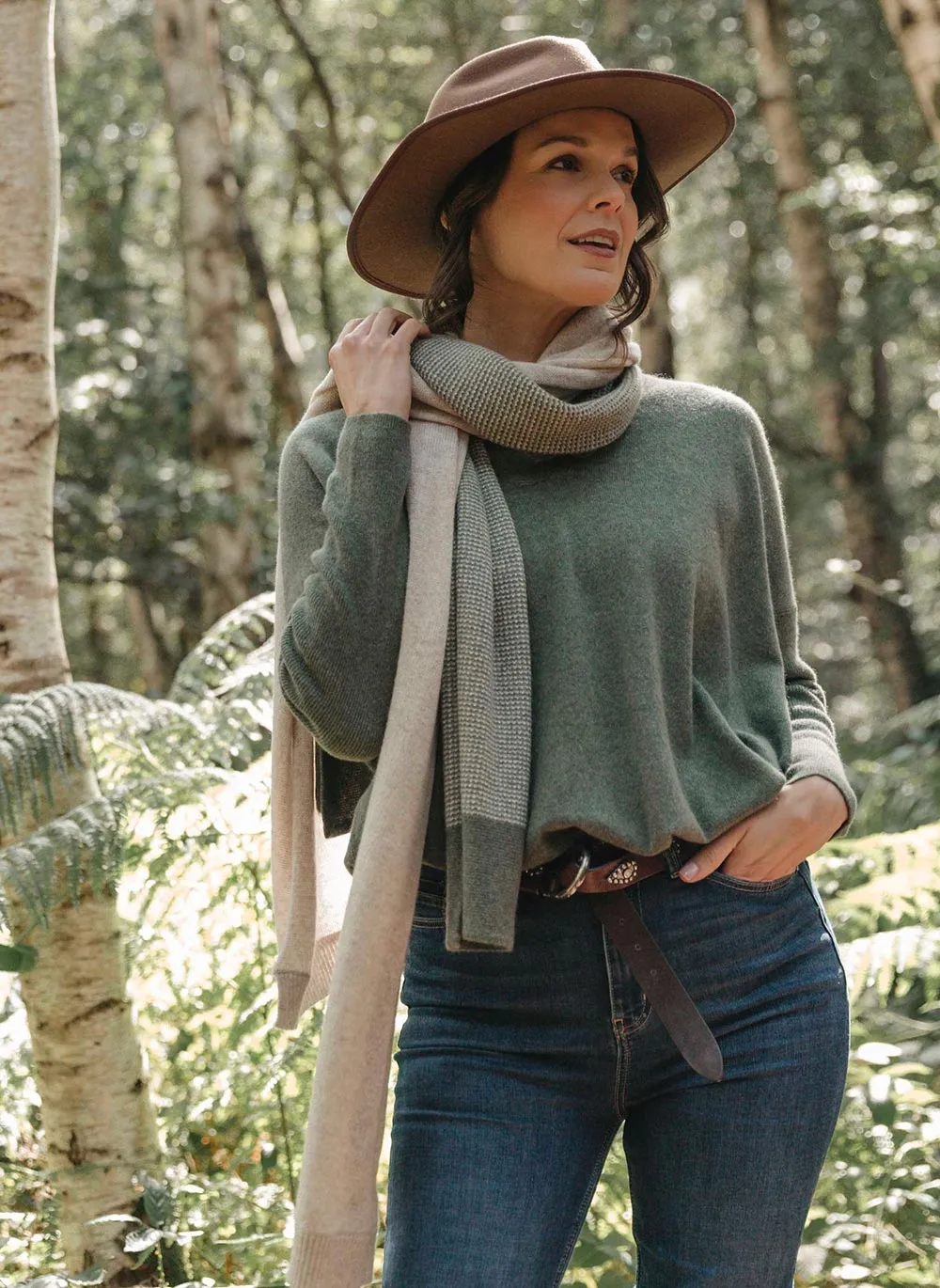 Long Sleeve Cashmere Kimono - Forest Green
