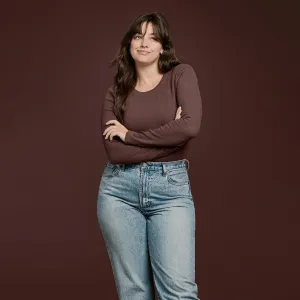 Long Sleeve Ribbed Crewneck Bodysuit | Coffee