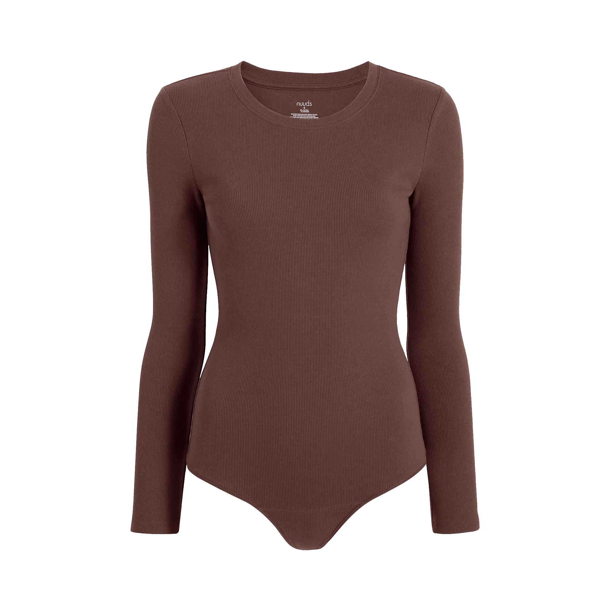 Long Sleeve Ribbed Crewneck Bodysuit | Coffee