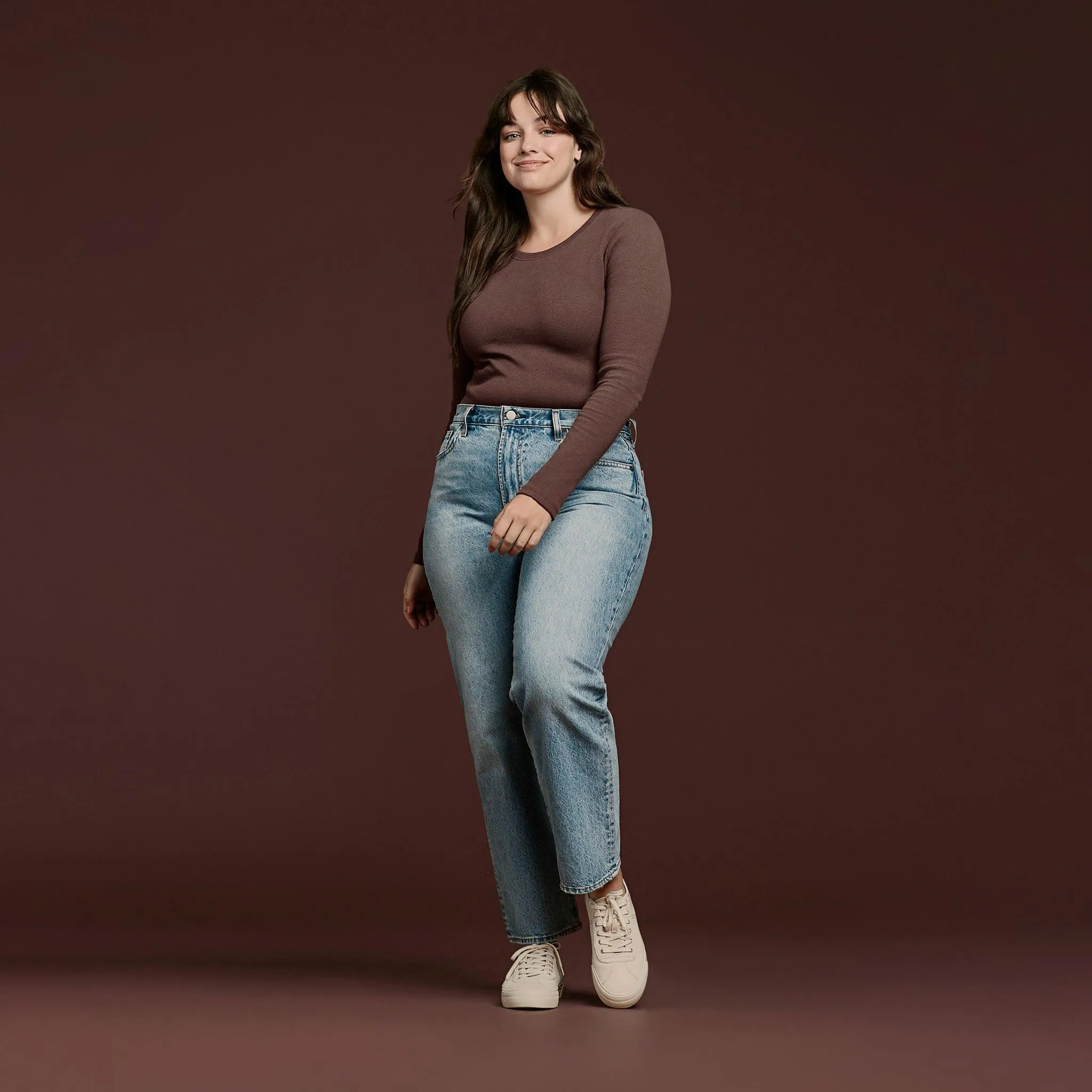 Long Sleeve Ribbed Crewneck Bodysuit | Coffee