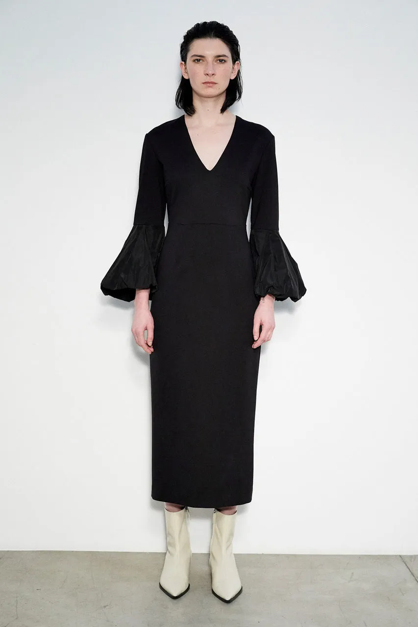 MEIMEIJ - V NECK MIDI DRESS WITH PUFF SLEEVES