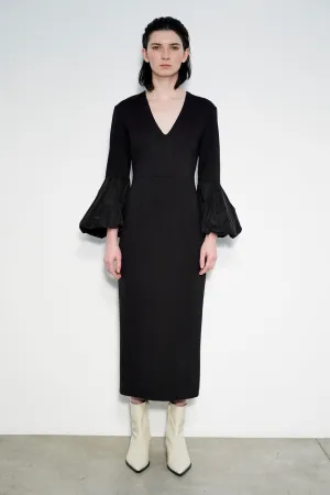 MEIMEIJ - V NECK MIDI DRESS WITH PUFF SLEEVES