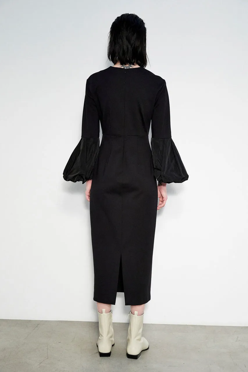 MEIMEIJ - V NECK MIDI DRESS WITH PUFF SLEEVES