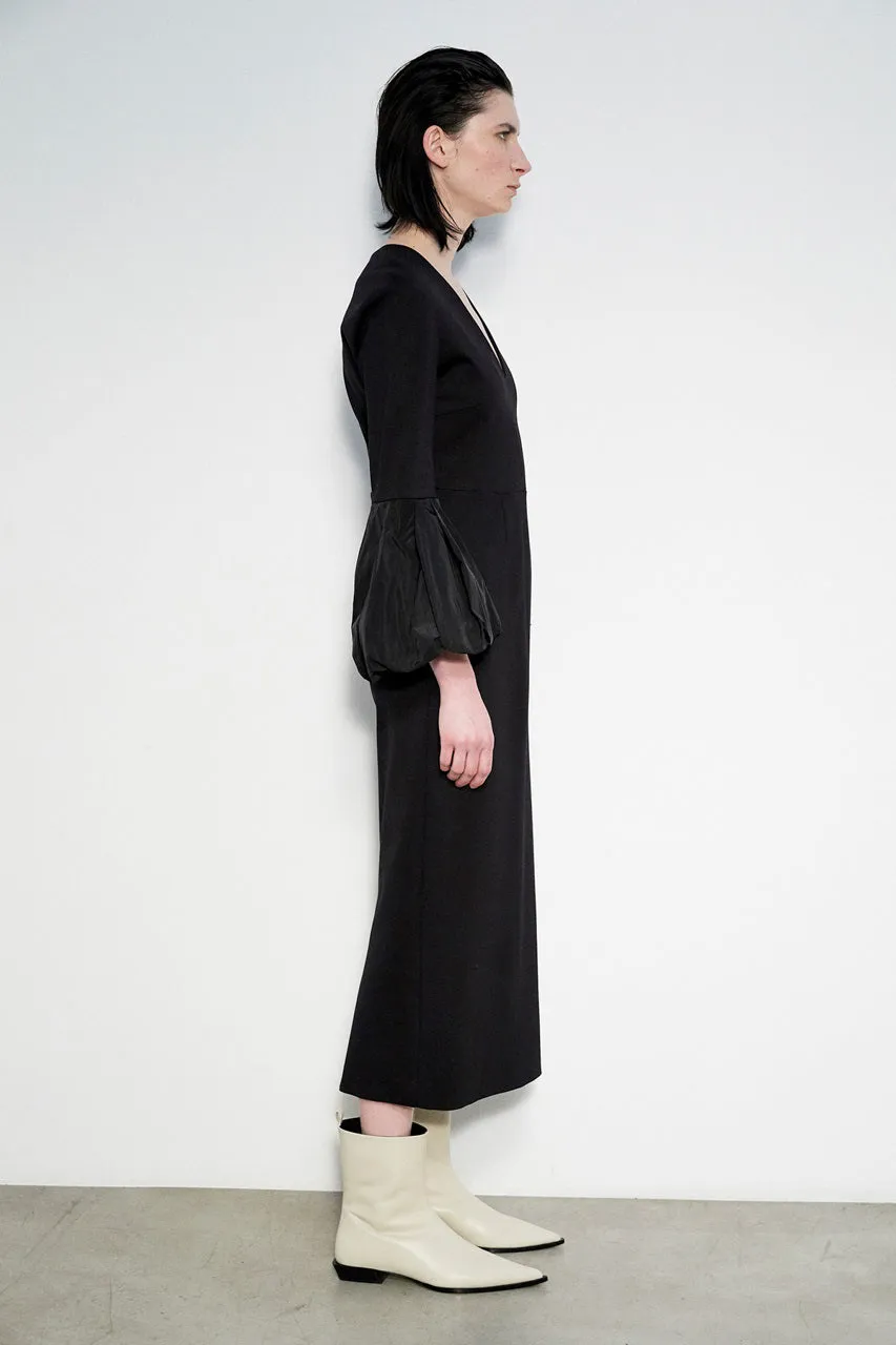MEIMEIJ - V NECK MIDI DRESS WITH PUFF SLEEVES