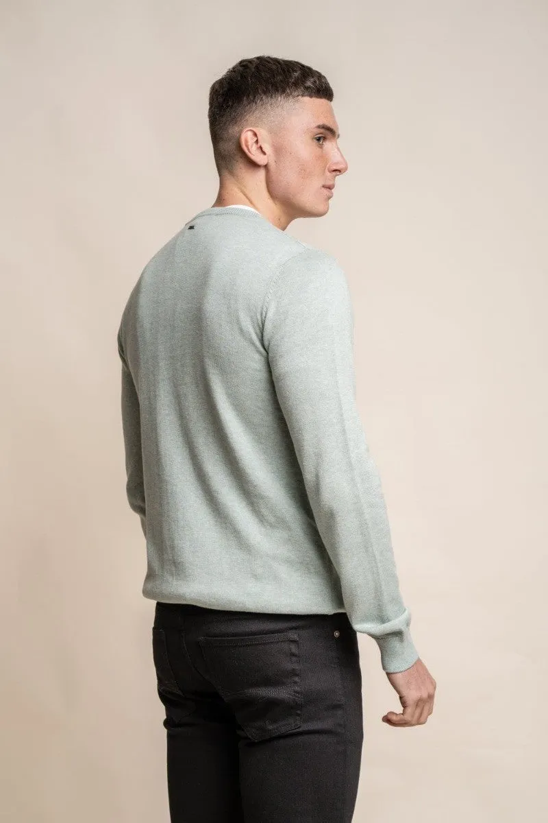 Men's Cotton Slim Fit Crewneck Jumper - Almond Green