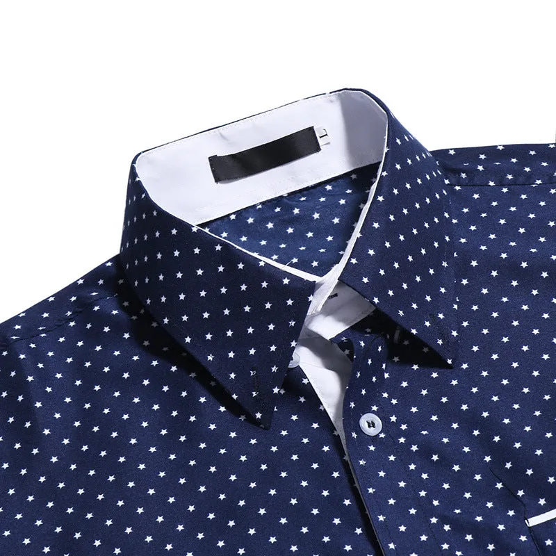 Men's Five-Pointed Star Print Casual Long-Sleeved Shirt