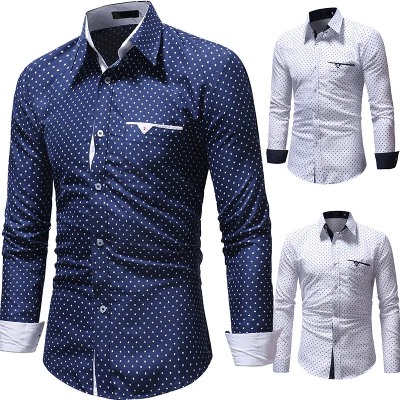 Men's Five-Pointed Star Print Casual Long-Sleeved Shirt