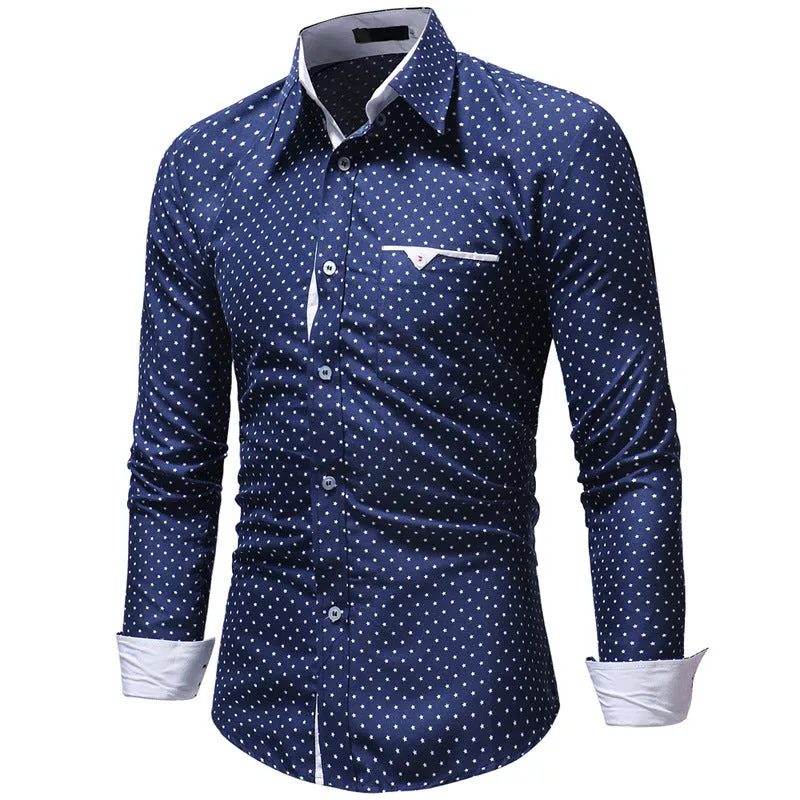Men's Five-Pointed Star Print Casual Long-Sleeved Shirt